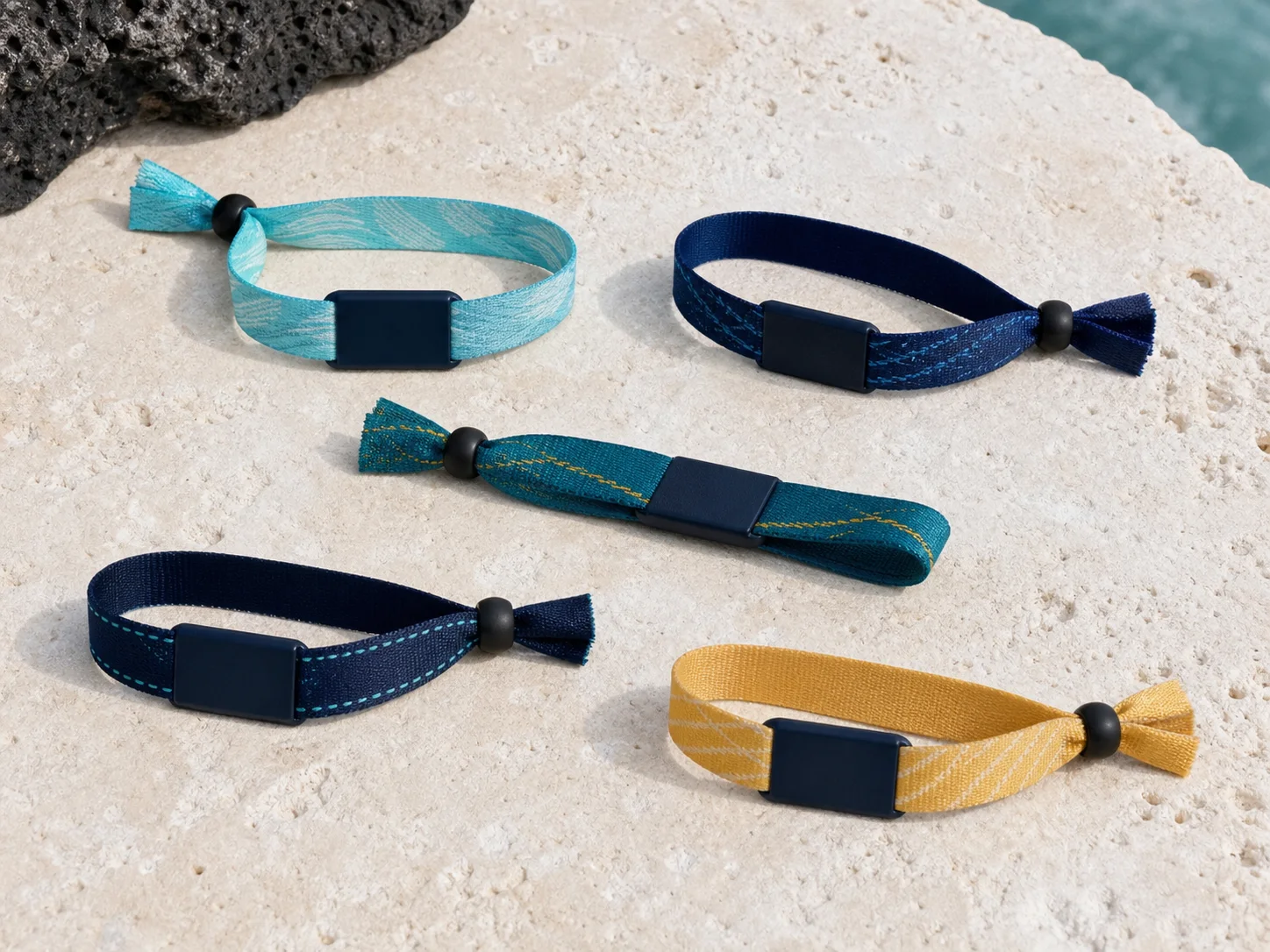 Cinco pulseras RFID tejidas con propuestas sobrias de color y cierre