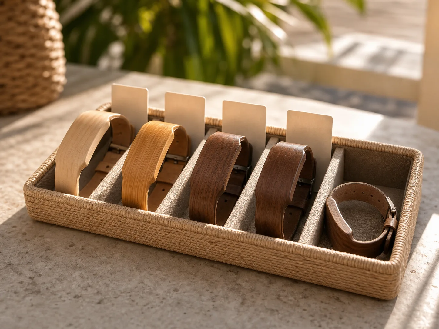 Pulseras RFID de madera contadas y dispuestas para una entrega controlada